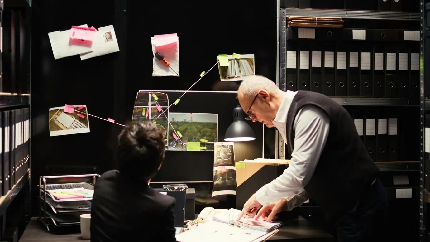 Команда детективов изучает материалы дела.